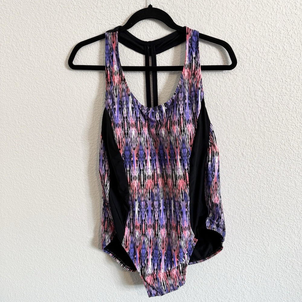 Catalina Black Pink Purple Halter T-Back One Piece Swimsuit, US 2X(18W-20W) NWOT
